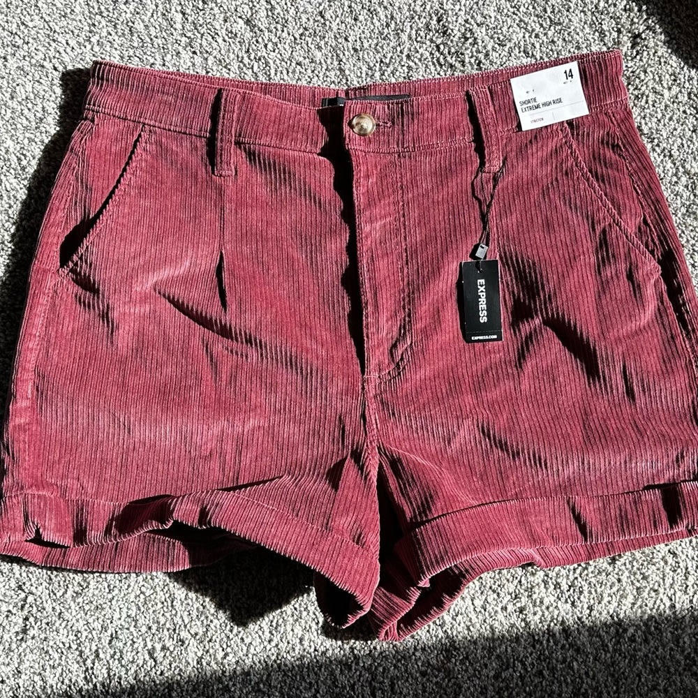 Express High Waist Corduroy Shorts in Rich Burgundy